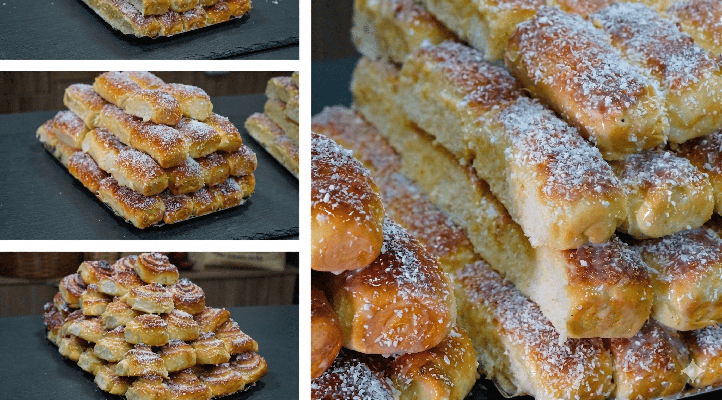 Três Rosquinhas com a Mesma Massa (Coco, Queijo e Fatia Húngara)